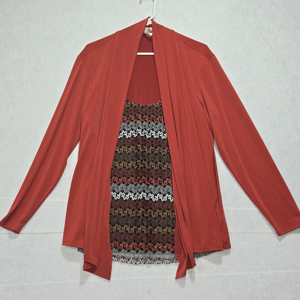 Front Of Closet Orange Brown  Cardigan Size 2X Long Sleeve Open Shirt Layered
